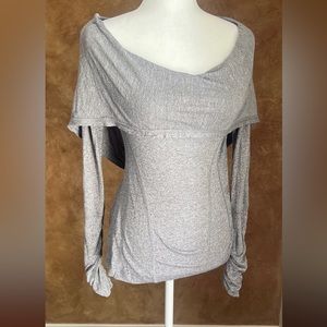 Zella Long Sleeve Heather Gray Pullover Ruched Top Tee-Shirt Size Medium